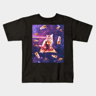 Space Cat Eating Pizza - Rainbow Laser Eyes, Burrito Kids T-Shirt